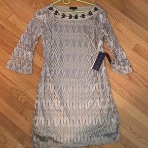 Hale bob gold and nudedress with detailed neckline